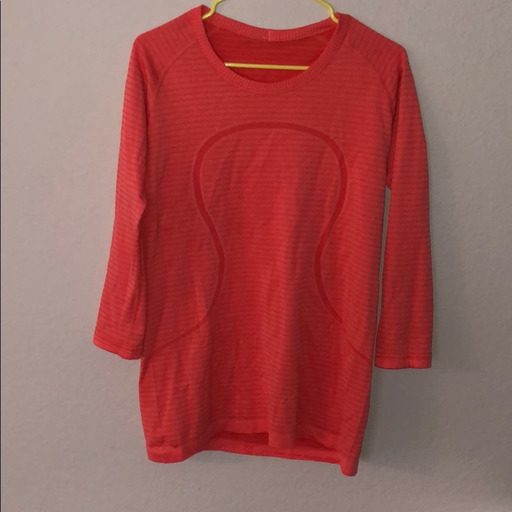 Lululemon coral soft stripes quarter sleeve top